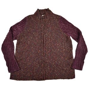 Y2K maroon zip up cardigan sweater women's fit size xlarge boho cottage whimsy